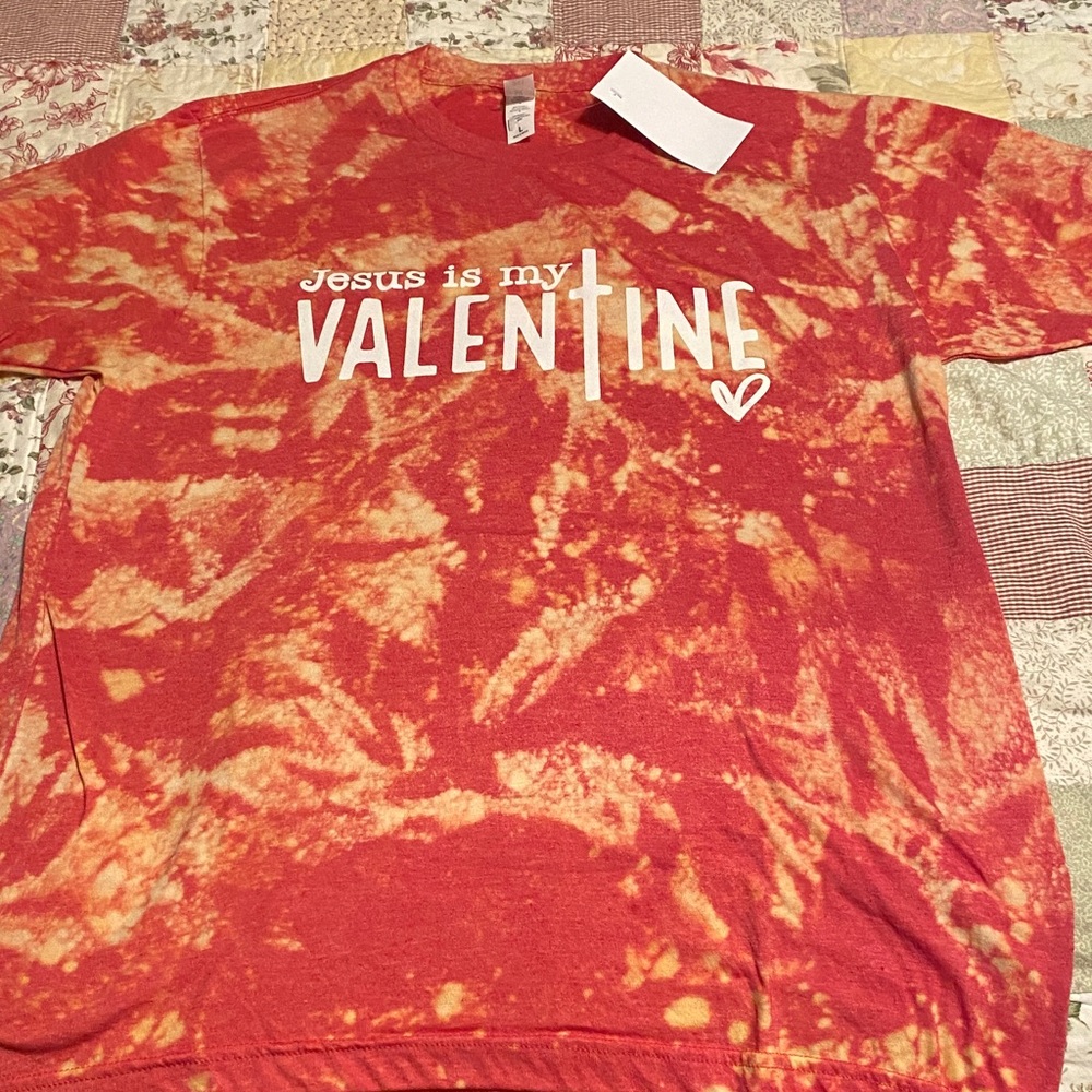 Tultex Red Tie-Dye T-Shirt JESUS IS MY VALENTINE Large NWT